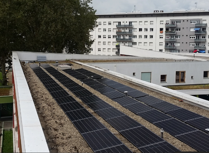 The solar installation on the Louvois school roof Solar panels on a school roof